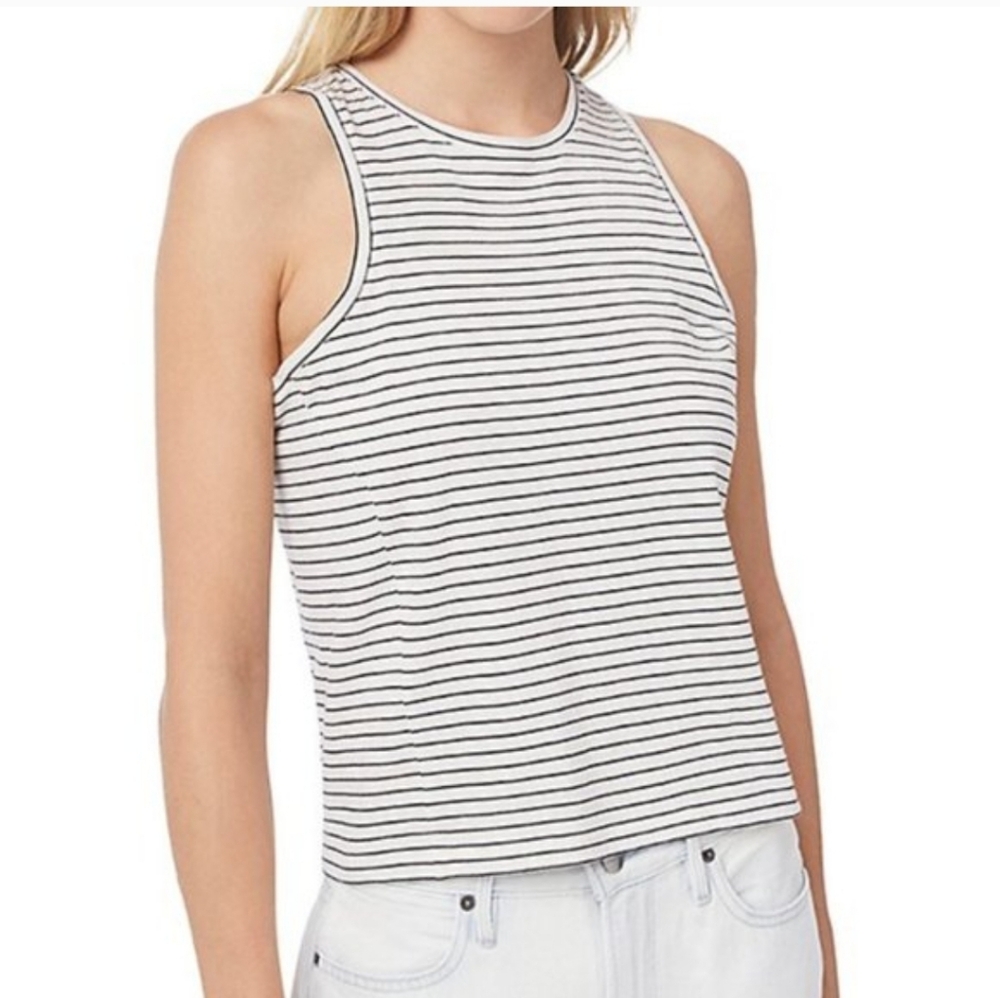 FRAME DENIM Le High Racer Black & White Striped Tank Top 100% Prima Cotton Sz S